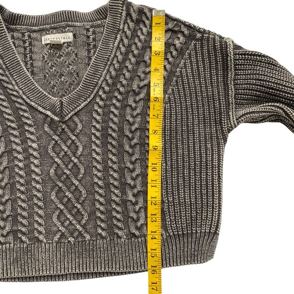 Aeropostale Cable Knit Grunge Crop Sweater Washed Out Mineral Wash Oversized-M - Picture 13 of 14